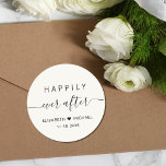 Happily Ever After Cream Wedding Classic Round Sticker<br><div class="desc">Chic light cream sticker for your wedding reception,  save the dates,  engagement parties,  couples showers and other wedding celebrations featuring "Happily Ever After" in simple modern typography and a stylish script with swashes,  your first names joined by a heart and your wedding date.</div>