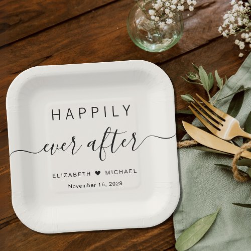 Happily Ever After Cream Wedding Paper Plates
