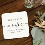 Happily Ever After Cream Wedding Square Paper Coaster<br><div class="desc">Chic light cream paper coaster for your wedding reception,  engagement parties,  couples showers and other wedding celebrations with "Happily Ever After" in a mix of simple typography and a stylish script with swashes,  your first names joined by a heart and your wedding date.</div>