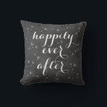 Happily Ever After Cushion<br><div class="desc">Delicate floating seeds and ribbon script on a soft chalkboard background accent this cushion. Happily ever after,  reminds us of dandelion wishes,  romantic dreams and fairytale endings,  making it perfect for the newlyweds or wedding sweetheart table. Scroll down to see other coordinating cushions.</div>