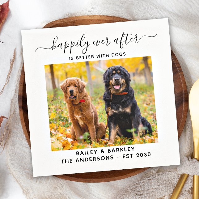 Happily Ever After Custom Dog Photo Pet Wedding Napkins (Creator Uploaded)
