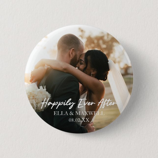 Happily Ever After Custom Photo Picture Wedding Button (Front)