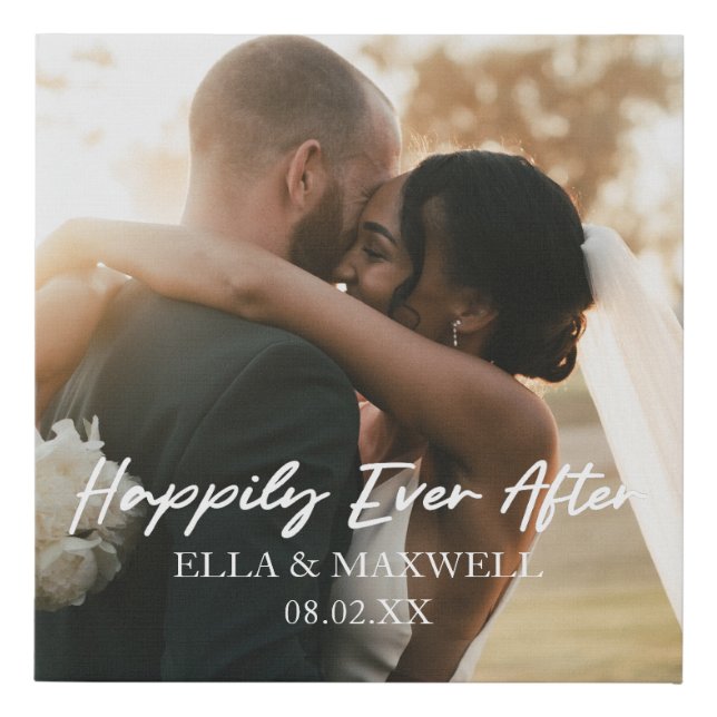Happily Ever After Custom Photo Picture Wedding Faux Canvas Print (Front)