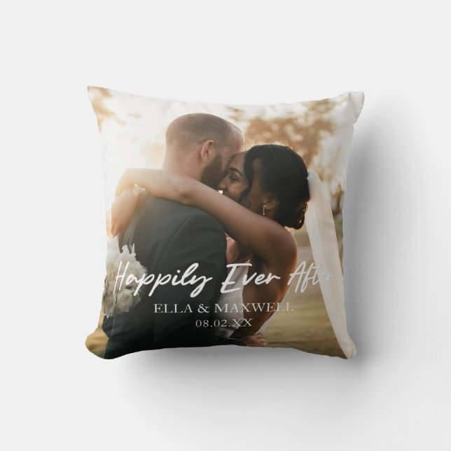 Happily Ever After Custom Photo Picture Wedding Throw Pillow (Front)