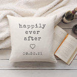 Happily Ever After | Custom Wedding Date Throw Pillow<br><div class="desc">Create a sweet keepsake with our neutral ivory pillow featuring "happily ever after" in soft charcoal grey vintage typewriter lettering. Personalize with a wedding or anniversary date for a perfect gift for newlyweds or your favorite couple. A small heart in the center completes the design for a chic rustic farmhouse...</div>