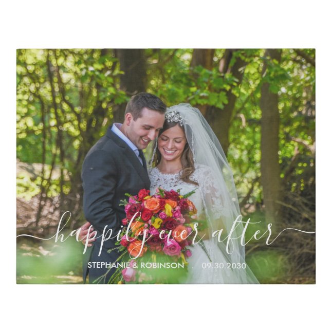 Happily Ever After Custom Wedding Photo Gift  Faux Canvas Print (Front)
