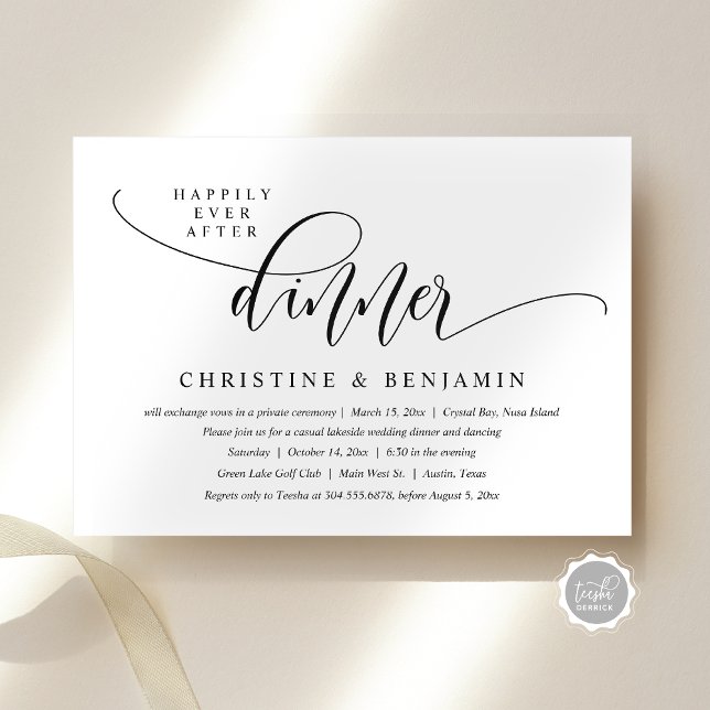 Happily Ever After Dinne, Elopement, Modern Script Invitation (Happily Ever After Dinner, Elopement, Modern Script Invitation Card, Digital Download, Email)