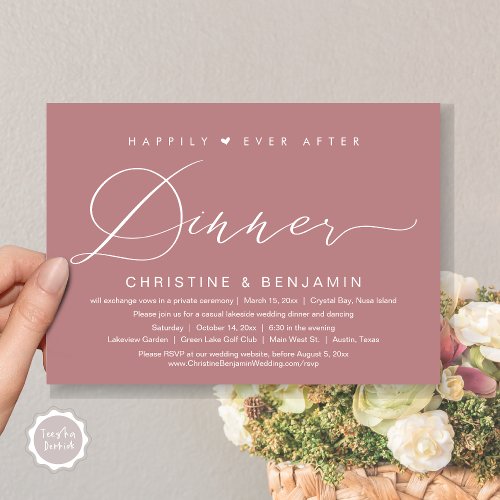 Happily Ever After Dinner Elopement Modern Script Invitation