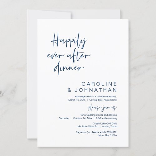 Happily Ever After Dinner Elopement Navy Blue Invitation