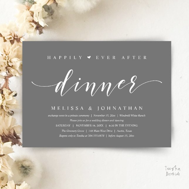 Happily Ever After Dinner, Modern Minimalist Invitation (Happily Ever After Dinner, Modern Minimalist reception Invitation Card, dark grey)
