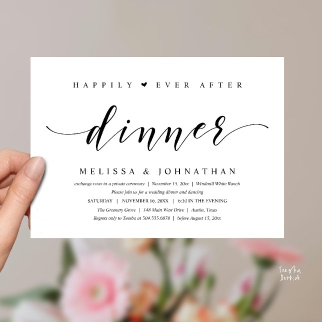 Happily Ever After Dinner, Modern Minimalist Invitation (Happily Ever After Dinner, Modern Minimalist reception Invitation Card, black and white)