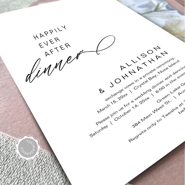 Happily Ever After Dinner Modern Wedding Elopement Invitation (Happily Ever After Dinner, Modern Minimalist Wedding Celebration, Digital Download Invites.)
