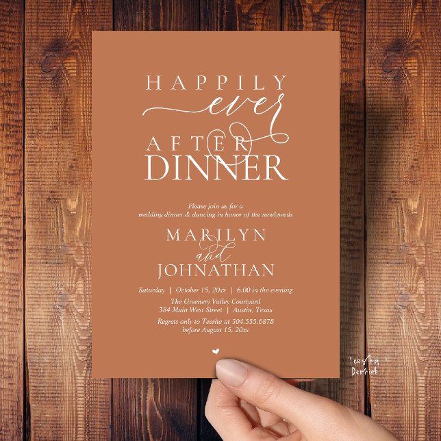 Happily Ever After Dinner Modern Wedding Reception Invitation (Happily Ever After Dinner Modern Wedding Reception Invitation card in Copper Terracotta Brown)