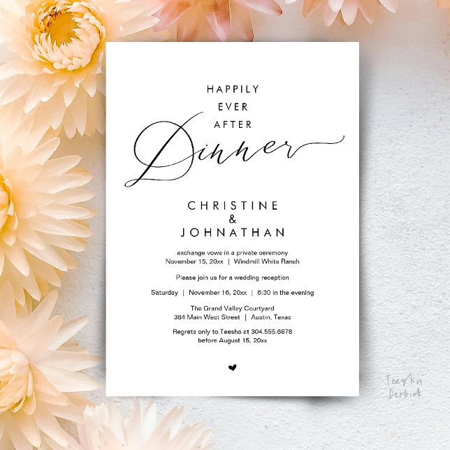 Happily Ever After Dinner Modern Wedding Reception Invitation (Happily Ever After Dinner Modern Wedding Reception Invitation Card Elopement PDF Black and White)