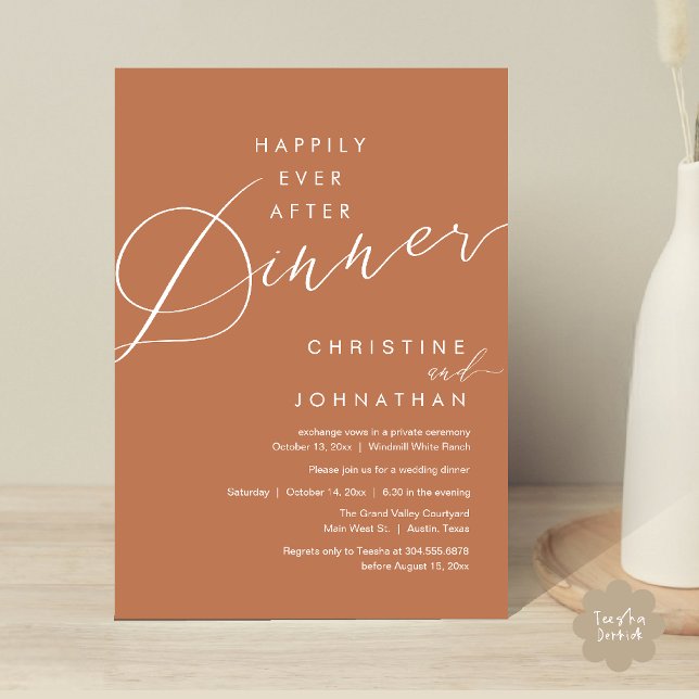 Happily Ever After Dinner Romantic Elegant Wedding Invitation (Happily Ever After Dinner Romantic Elegant Wedding Invitation Card in Terracotta Brown Copper)