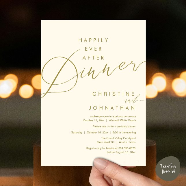 Happily Ever After Dinner Romantic Elegant Wedding Invitation (Happily Ever After Dinner Romantic Elegant Wedding Invitation Card in Yellow Gold Cream)