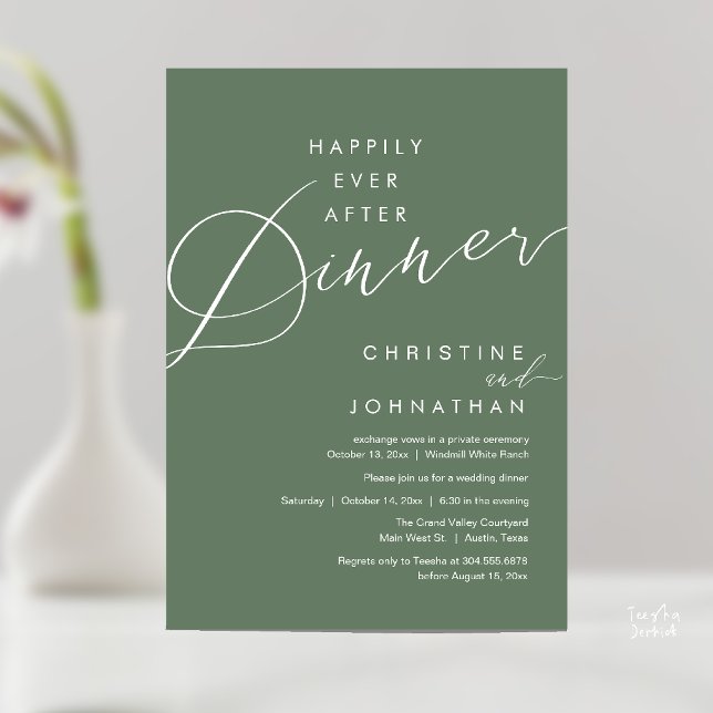 Happily Ever After Dinner Romantic Elegant Wedding Invitation (Happily Ever After Dinner Romantic Elegant Wedding Invitation Card in Sage Green)