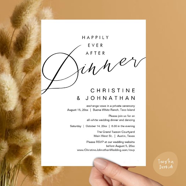 Happily Ever After Dinner Romantic Wedding Invitation (Happily Ever After Dinner, Modern Romantic Wedding Invites Card, PDF, Minimalist Clean, White Black)