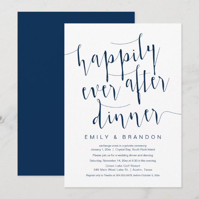 Happily Ever After Dinner, Wedding Elopement Invit Invitation (Front/Back)