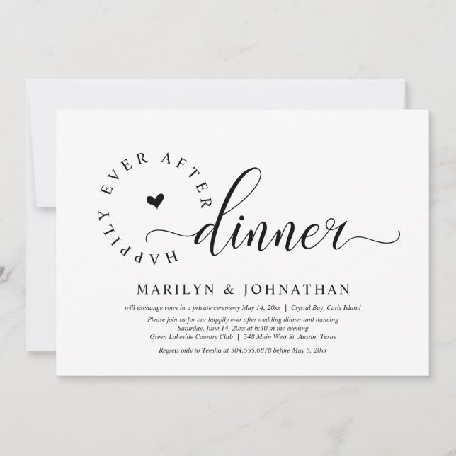 Happily Ever After Dinner, Wedding Elopement Party Invitation (Front)