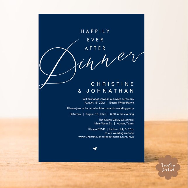 Happily Ever After Dinner Wedding Elopement Party Invitation (Happily Ever After Party Invitation Card PDF Modern Wedding Dinner Dancing Classy Navy Blue)