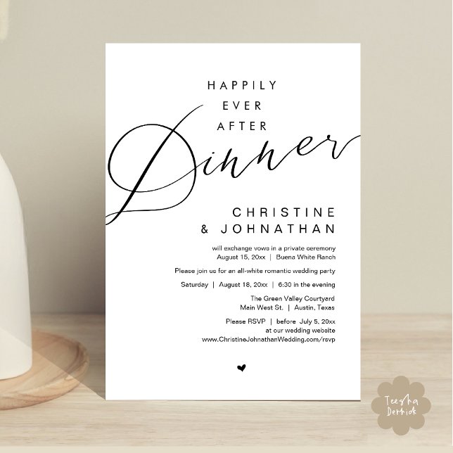 Happily Ever After Dinner Wedding Elopement Party Invitation (Happily Ever After Party Invitation Card PDF Modern Wedding Dinner Dancing Black White )