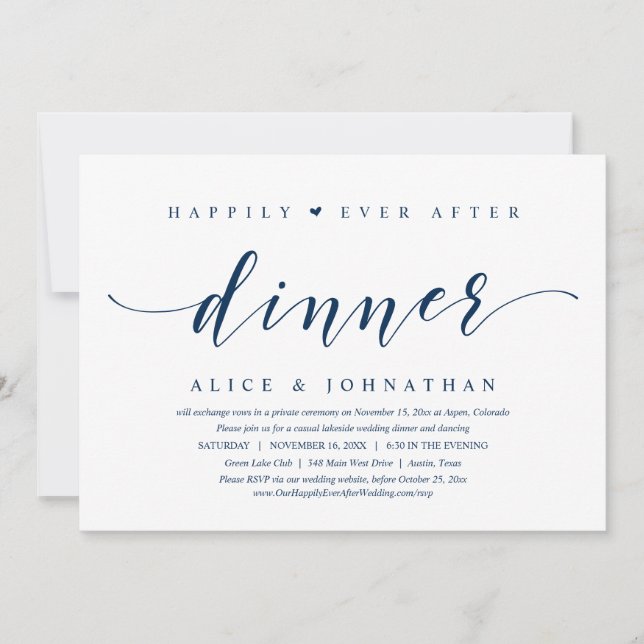 Happily Ever After Dinner, Wedding Elopement Party Invitation (Front)