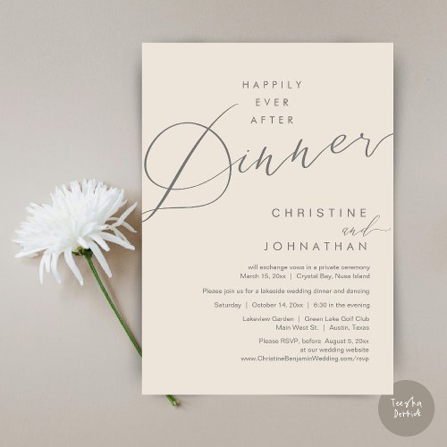 Happily Ever After Dinner Wedding Elopement Script Invitation