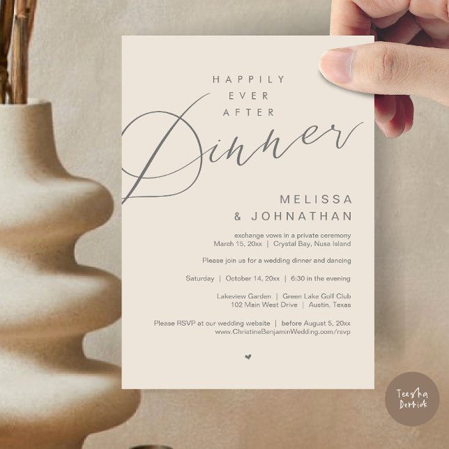 Happily Ever After Dinner Wedding Party Cream Grey Invitation (Happily Ever After Dinner Invitation Card, PDF, Modern Romantic Wedding Elopement , in Cream Grey)