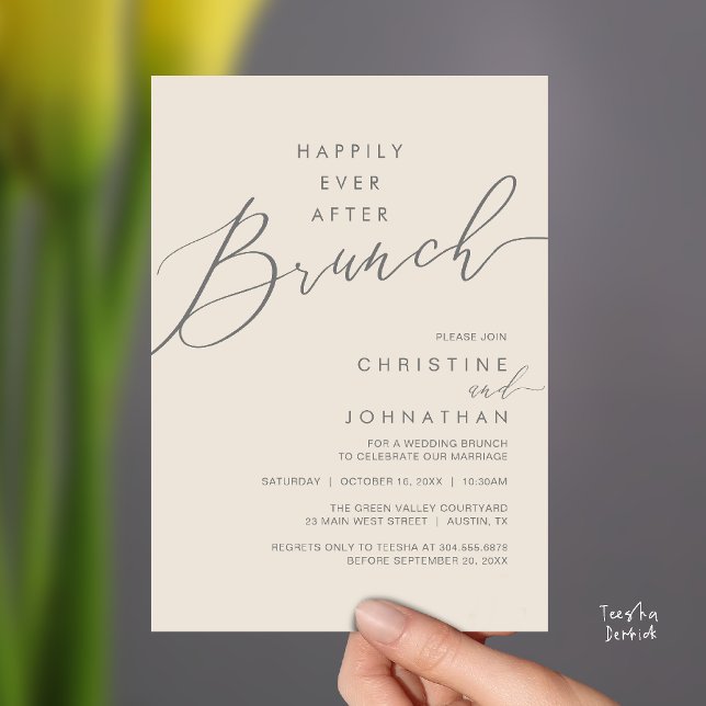 Happily Ever After Dinner Wedding Reception Dinner Invitation (Happily Ever After Brunch Post Wedding Reception Invitation Card in Cream Grey)