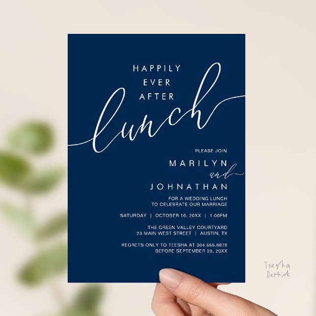Happily Ever After Dinner Wedding Reception Dinner Invitation (Happily Ever After Lunch Wedding Reception Invitation Card in Navy Blue)