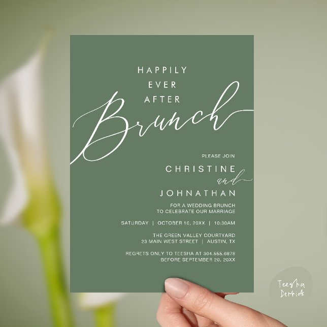 Happily Ever After Dinner Wedding Reception Dinner Invitation (Happily Ever After Brunch Post Wedding Reception Invitation Card in Sage Green)