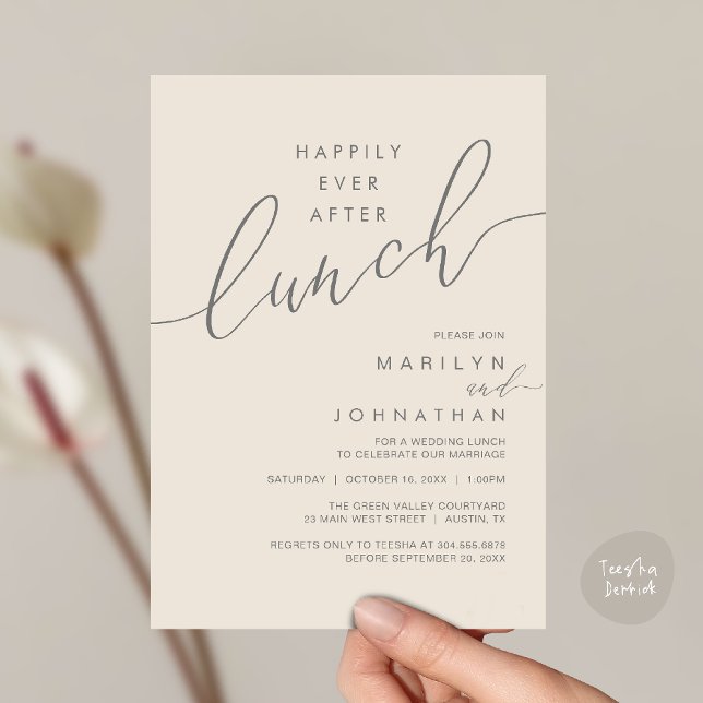 Happily Ever After Dinner Wedding Reception Dinner Invitation (Happily Ever After Lunch Wedding Reception Invitation Card in Cream Grey)
