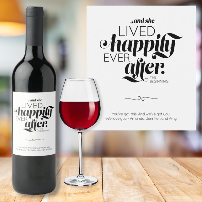 Happily Ever After Divorce Woman Black Script Wine Label (Creator Uploaded)