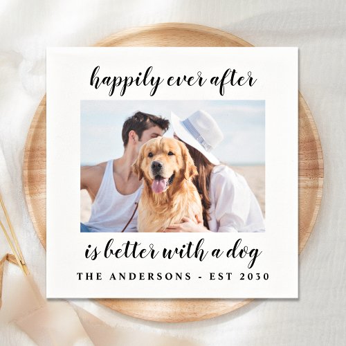 Happily Ever After Dog Photo Pet Wedding Napkins