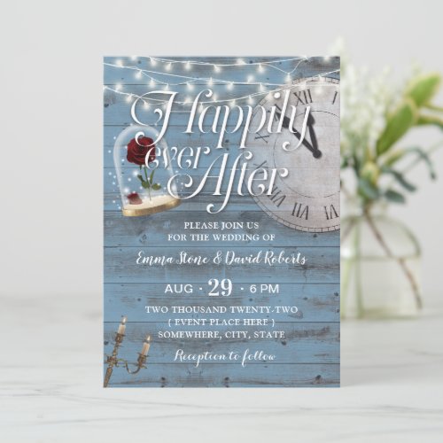Happily Ever After Dusty Blue Fairytale Wedding Invitation