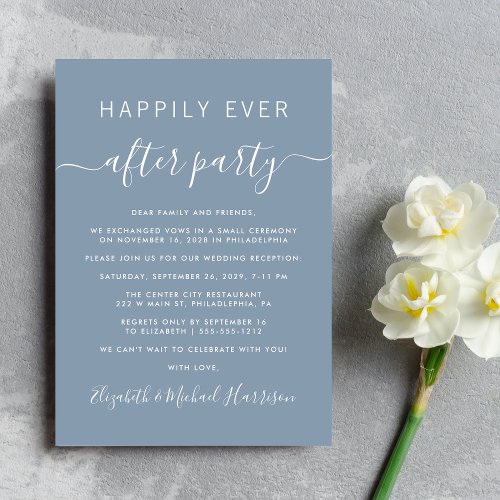 Happily Ever After Dusty Blue Reception Invitation