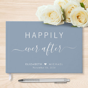 Happily Ever After Dusty Blue Wedding Foil Guest Book