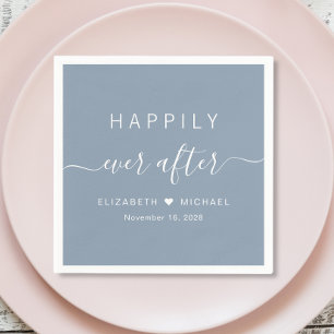 Happily Ever After Dusty Blue Wedding Napkins