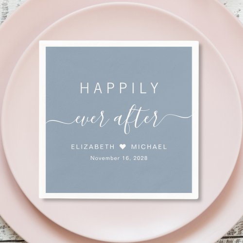 Happily Ever After Dusty Blue Wedding Napkins
