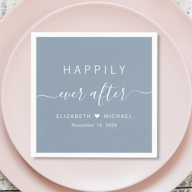 Happily Ever After Dusty Blue Wedding Napkins (Creator Uploaded)