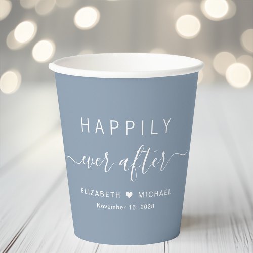 Happily Ever After Dusty Blue Wedding Paper Cups