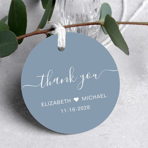 Happily Ever After Dusty Blue Wedding Thank You Favor Tags