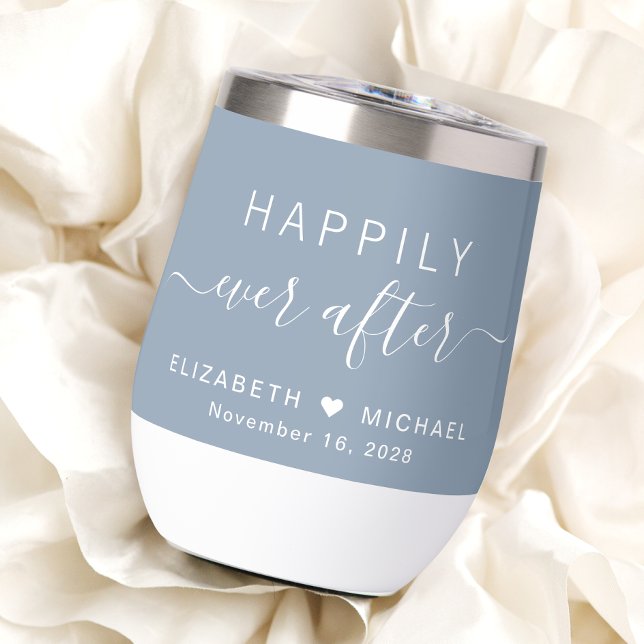 Happily Ever After Dusty Blue Wedding Thermal Wine Tumbler (Creator Uploaded)