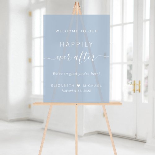 Happily Ever After Dusty Blue Wedding Welcome Acrylic Sign