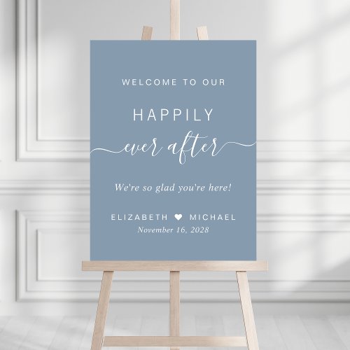 Happily Ever After Dusty Blue Wedding Welcome Foam Board