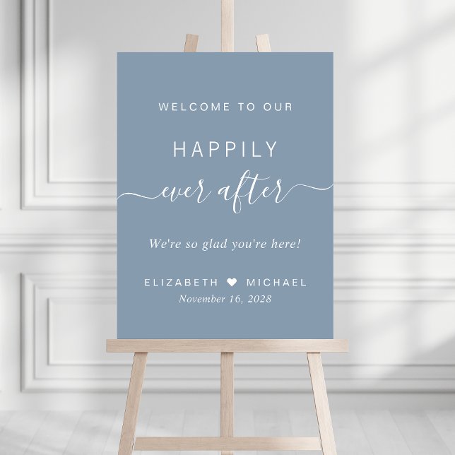 Happily Ever After Dusty Blue Wedding Welcome Foam Board (Creator Uploaded)