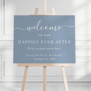 Happily Ever After Dusty Blue Wedding Welcome Foam Board