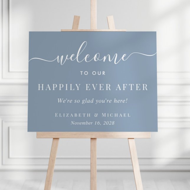 Happily Ever After Dusty Blue Wedding Welcome Foam Board (Creator Uploaded)