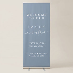 Happily Ever After Dusty Blue Wedding Welcome Retractable Banner